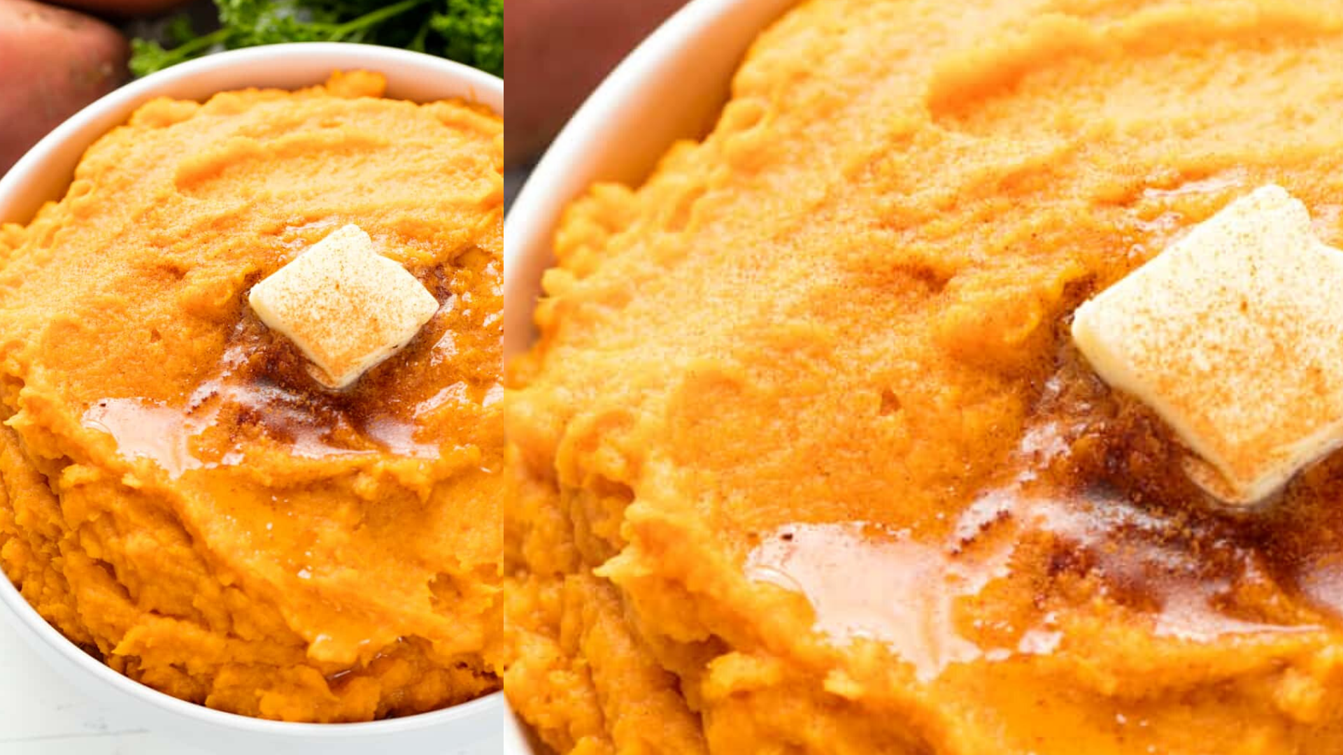 Cinnamon Honey Butter Mashed Sweet Potatoes