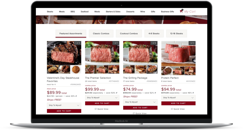 image of variety of meat on omaha steaks website