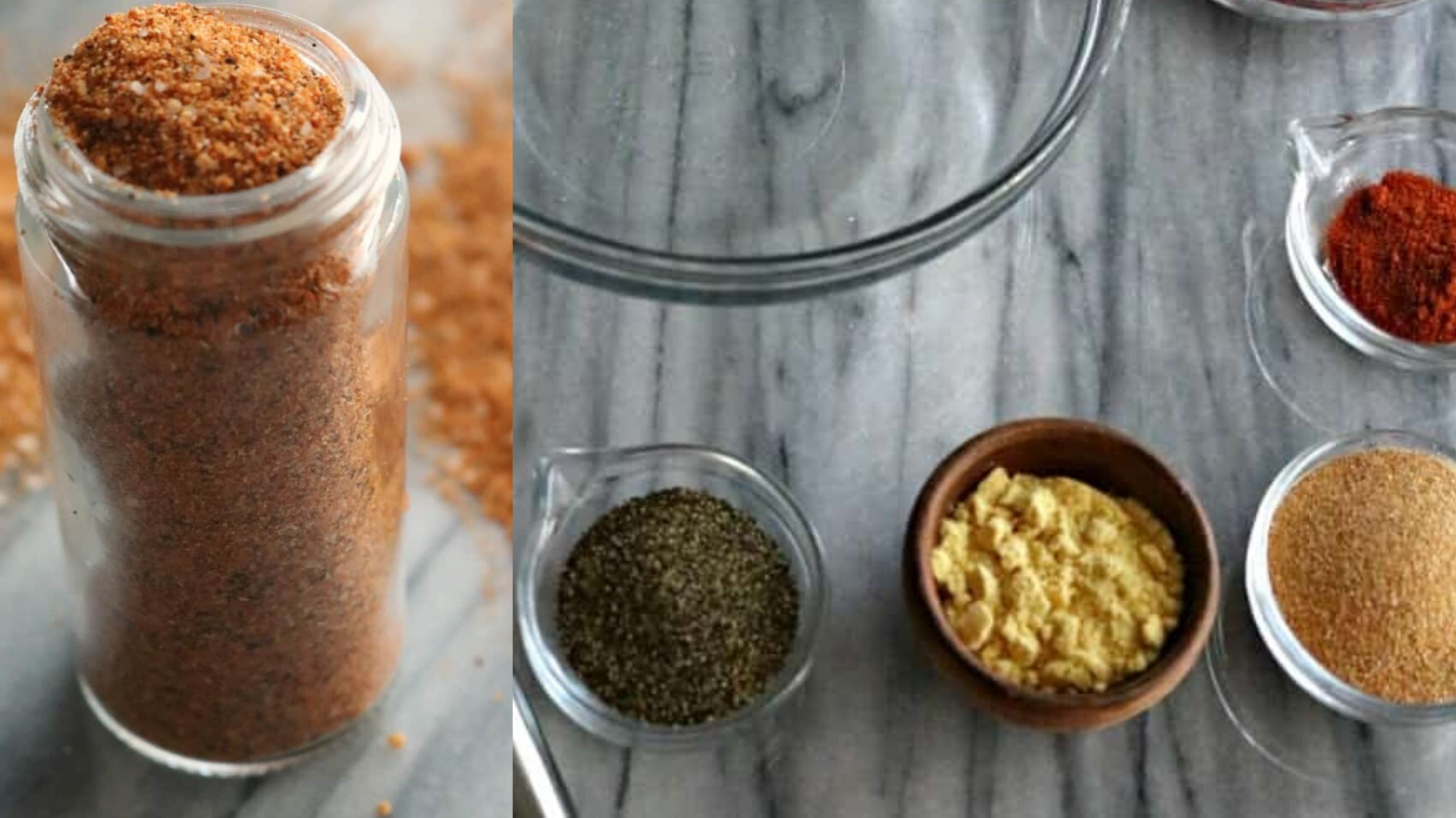 image of sweet bbq rub recipe frmo kiotchend reaming in mason jar with ingredients in bowls
